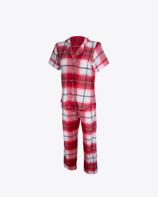 Pijama classic M/C cuadros rojos Algodón