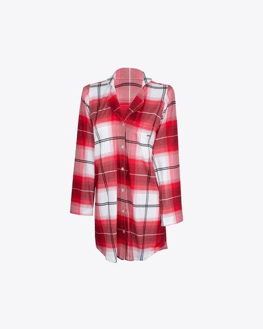 Pijama vestido camisero cuadros rojos Algodón