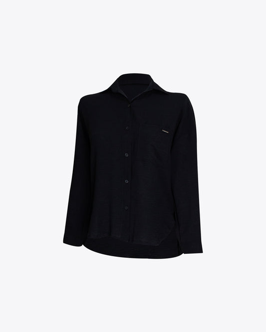 Camisa retro slim lino black