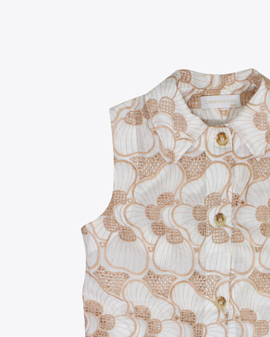 Camisa crop lino brocado nude