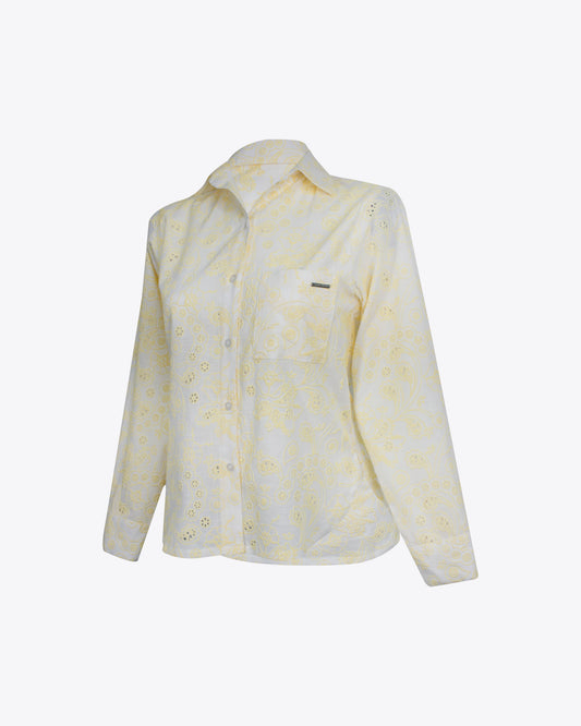 Camisa classic lino brocado Yellow