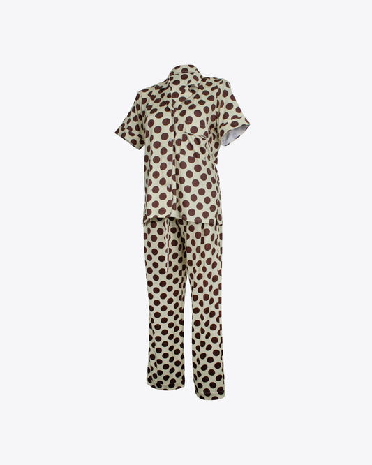 Pijama cuello chaquetero polka yellow