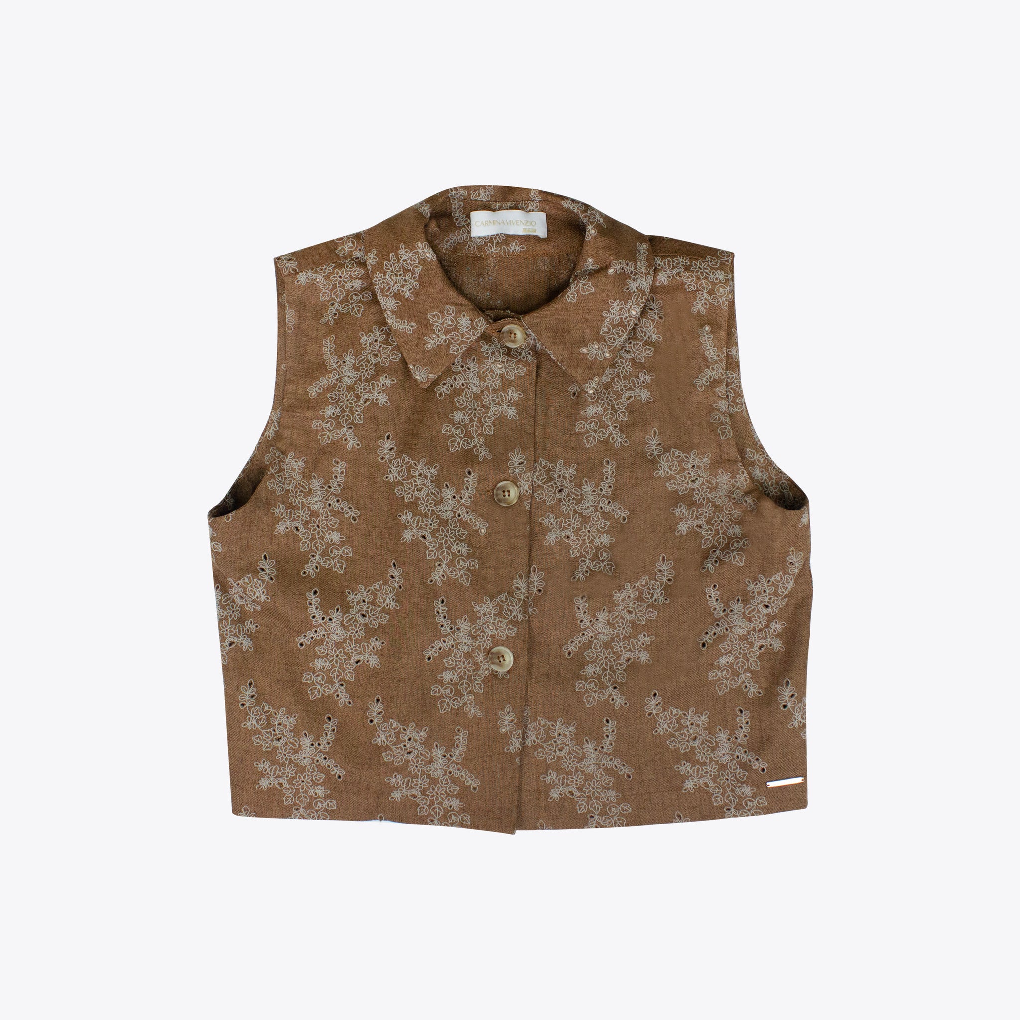Camisa lino brocado Brown