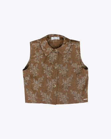 Camisa lino brocado Brown