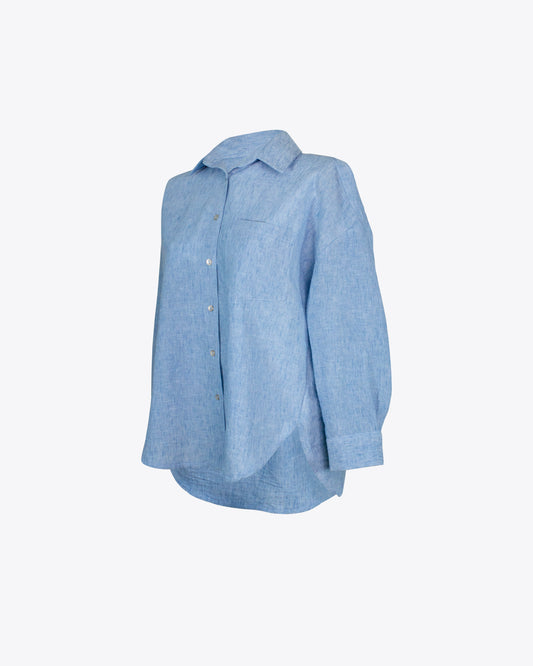 Camisa retro oversize lino Blue