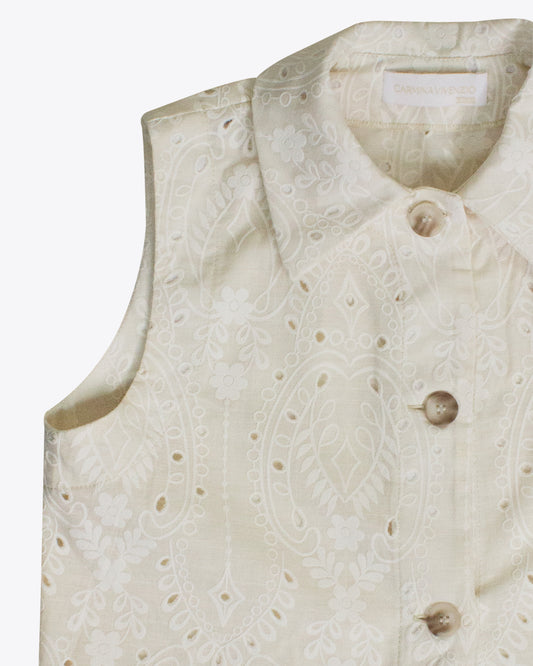 Camisa lino brocado Cream