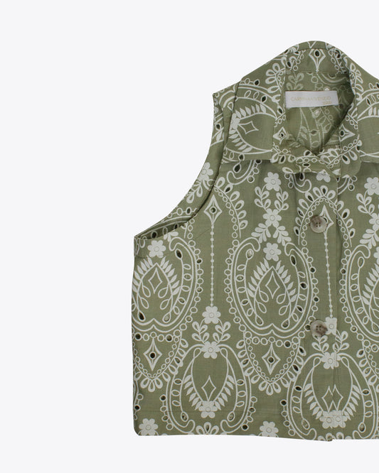 Camisa lino brocado Olive