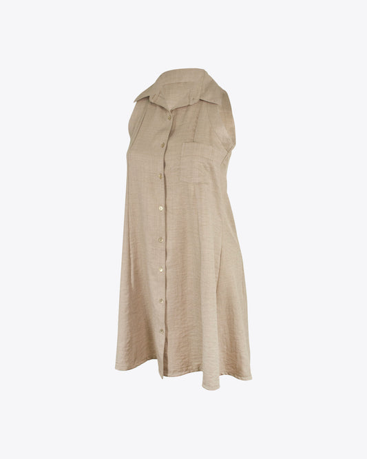 Vestido camisero lino Beige