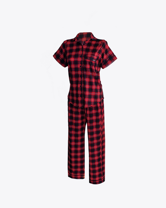 Pijama camisa y pantalón cuadros Rojos y Negros