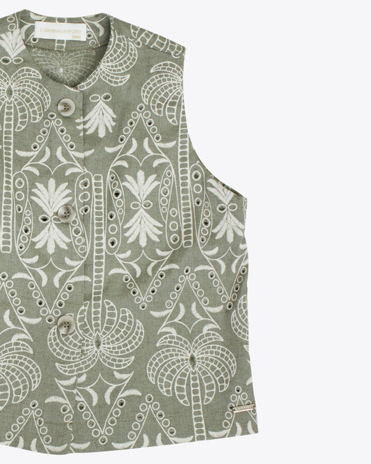 Blusa lino brocada Olive