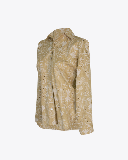 Camisa retro regular brocada Ocre
