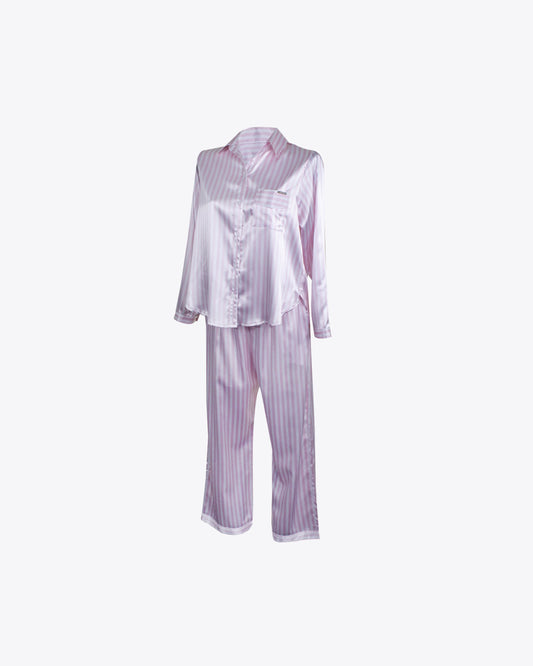 Pijama camiseria M/L rayas Rosa