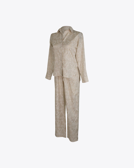 Set lino brocado Cream