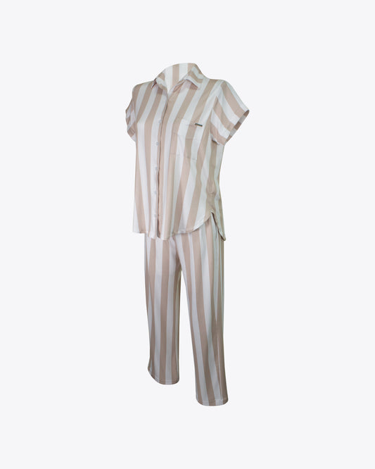 Pijama camiseria M/C rayas Nude