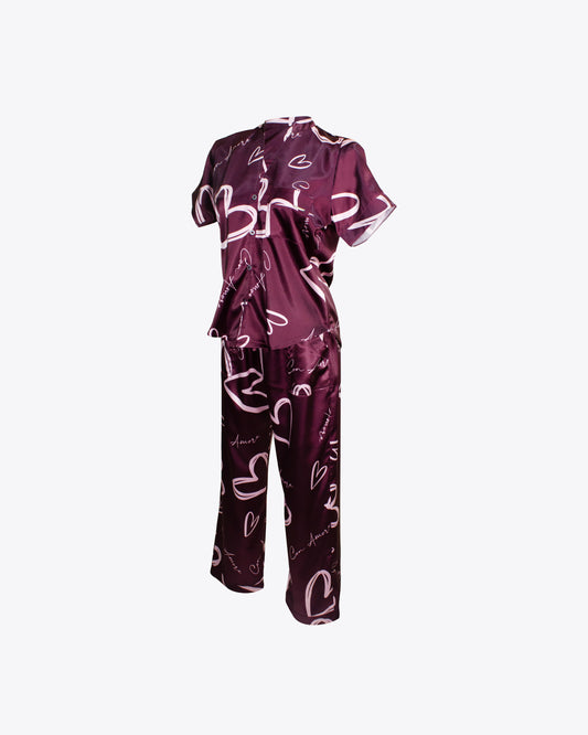 Pijama camisa mao y pantalón amore Burgundy