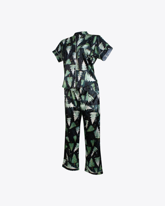 Pijama Camisa Mao + Pantalón Pinos Green Seda