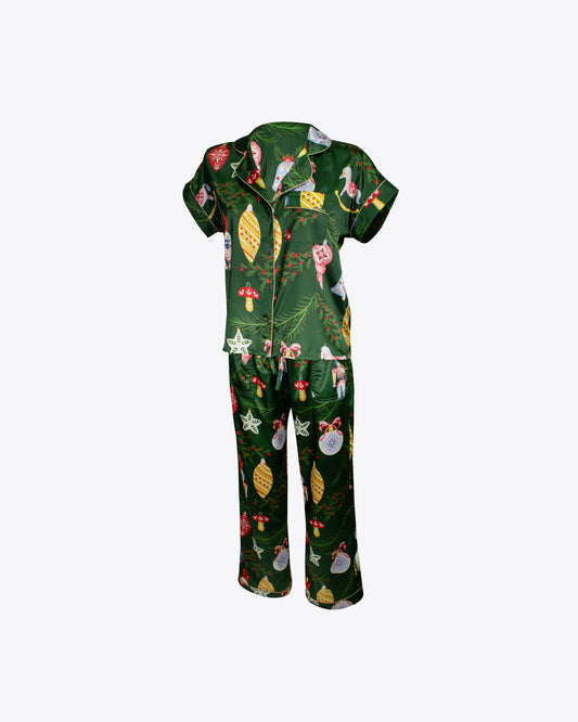 Pijama retro navidad muérdago seda
