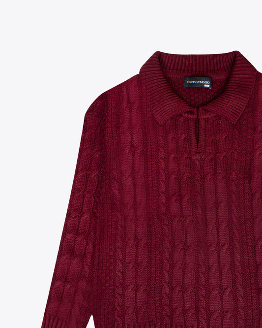 Sweater Polo Trenzado Burgundy