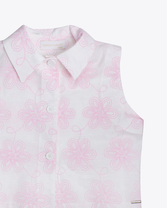 Camisa Crop Brocada Lino Rosa