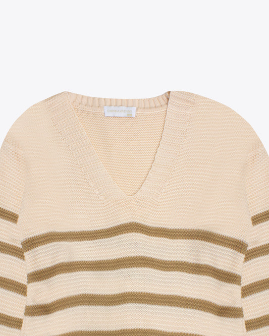 Sweater cuello V peach/mocca