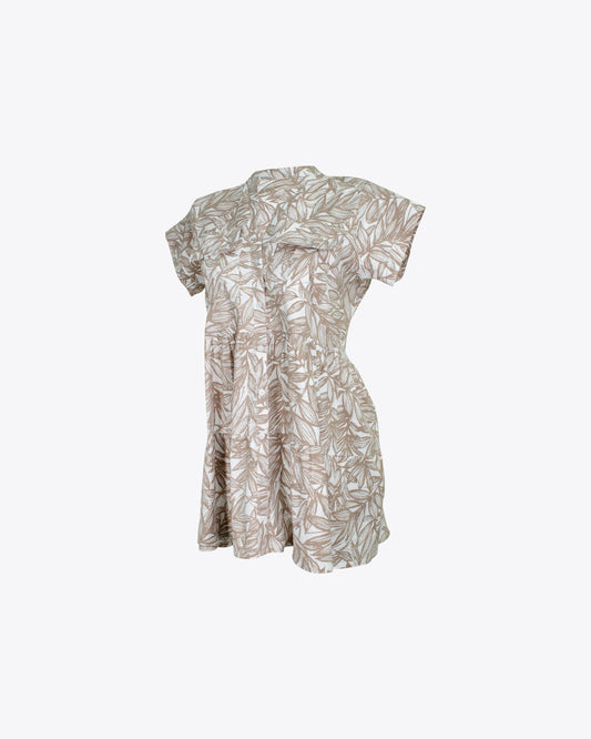 Vestido camisero corto lino estampado nude